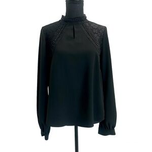 Rw&co black crochet lace high neck long sleeve blouse Sz M